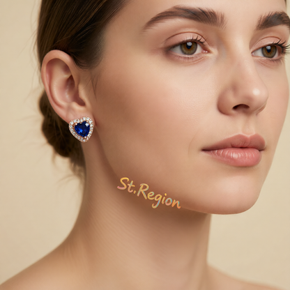Navy Crystal & Cubic Zirconia 18K Rose Gold-Plated Halo Heart Stud Earrings
