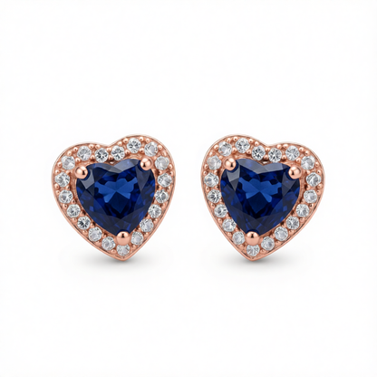 Navy Crystal & Cubic Zirconia 18K Rose Gold-Plated Halo Heart Stud Earrings