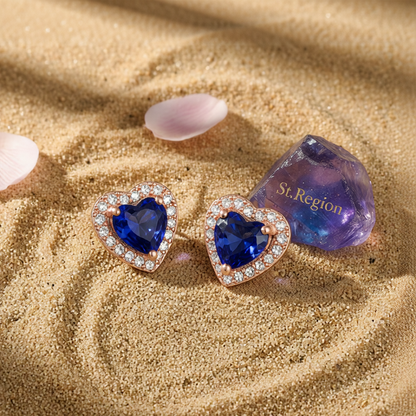Navy Crystal & Cubic Zirconia 18K Rose Gold-Plated Halo Heart Stud Earrings