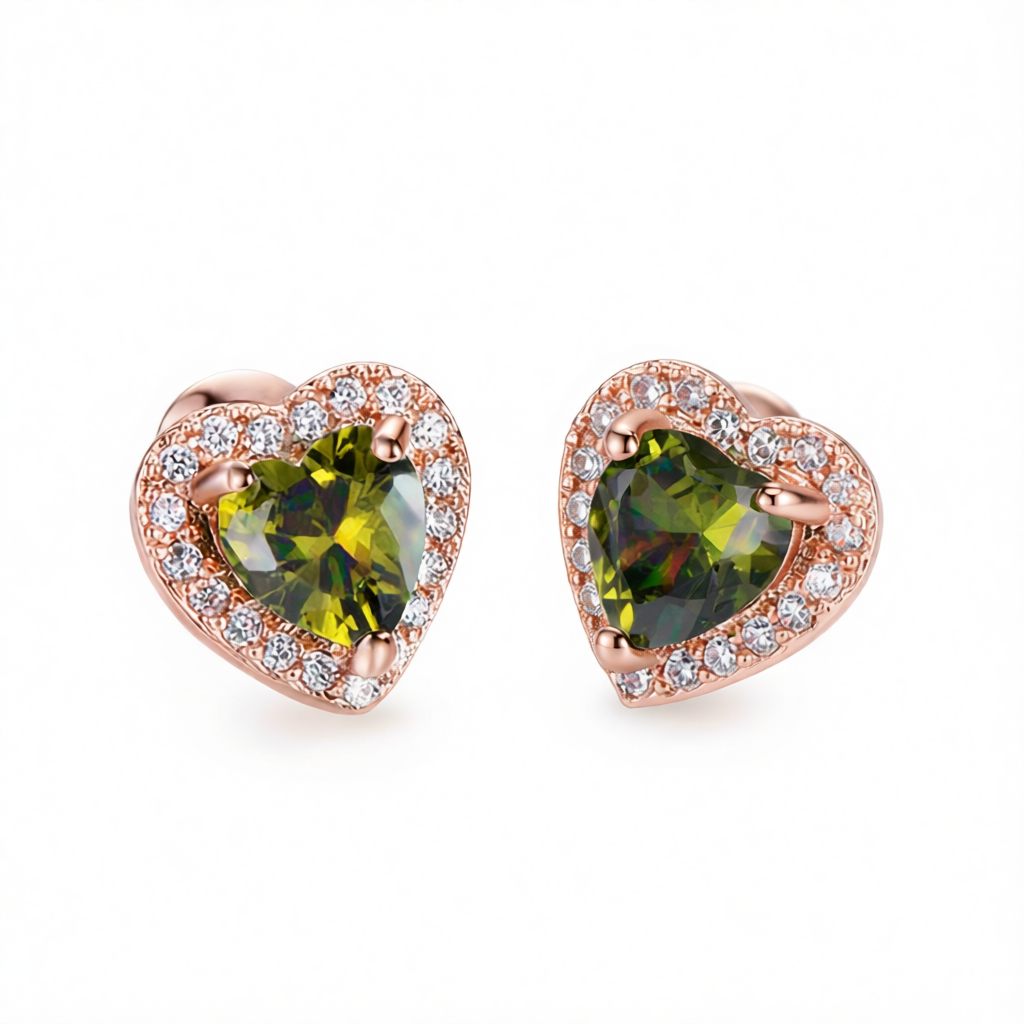 Olive Crystal & Cubic Zirconia 18K Rose Gold-Plated Halo Heart Stud Earrings