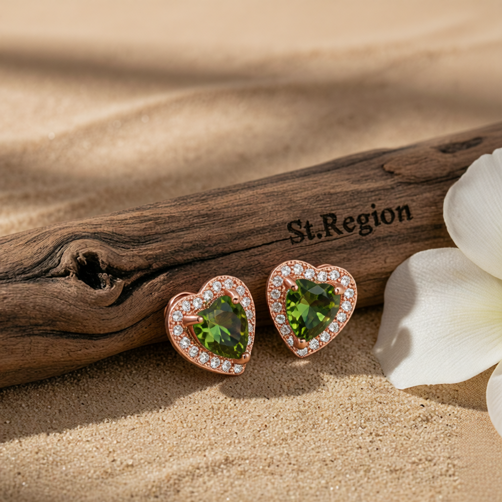 Olive Crystal & Cubic Zirconia 18K Rose Gold-Plated Halo Heart Stud Earrings