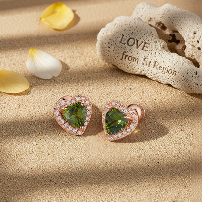 Olive Crystal & Cubic Zirconia 18K Rose Gold-Plated Halo Heart Stud Earrings