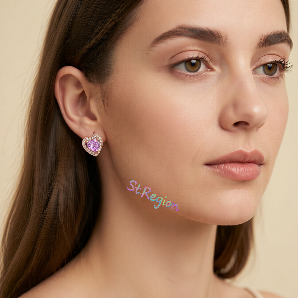 Pink Crystal & Cubic Zirconia 18K Rose Gold-Plated Halo Heart Stud Earrings