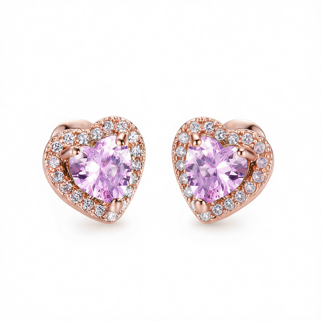Pink Crystal & Cubic Zirconia 18K Rose Gold-Plated Halo Heart Stud Earrings