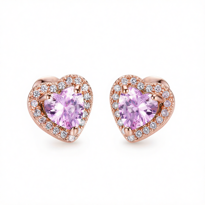 Pink Crystal & Cubic Zirconia 18K Rose Gold-Plated Halo Heart Stud Earrings