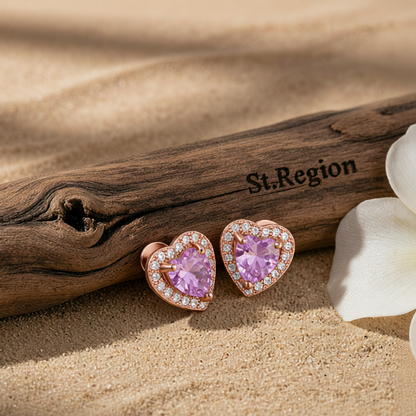 Pink Crystal & Cubic Zirconia 18K Rose Gold-Plated Halo Heart Stud Earrings