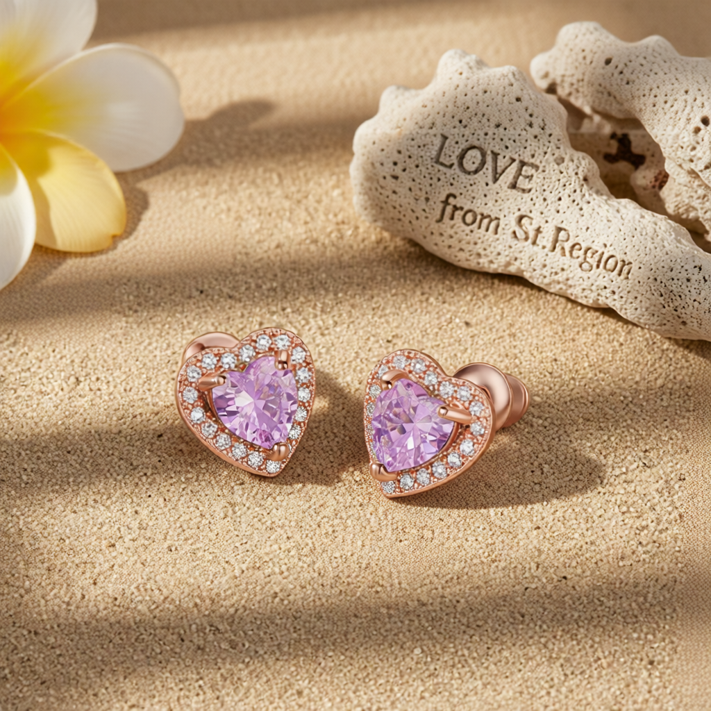 Pink Crystal & Cubic Zirconia 18K Rose Gold-Plated Halo Heart Stud Earrings