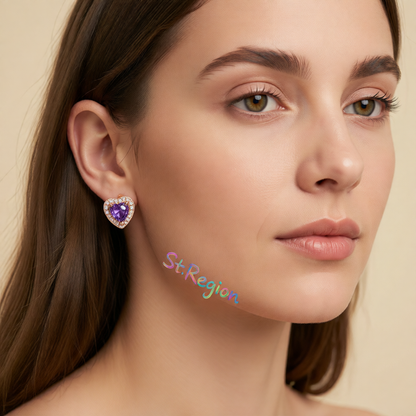 Purple Crystal & Cubic Zirconia 18K Rose Gold-Plated Halo Heart Stud Earrings