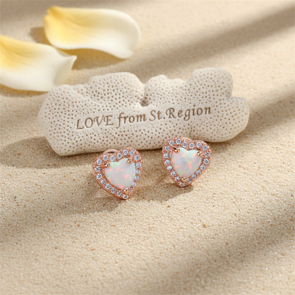 Cubic Zirconia and Opal 18K Rose Gold-Plated Halo Heart Stud Earrings, rose gold stud earrings for women, lifestyle look