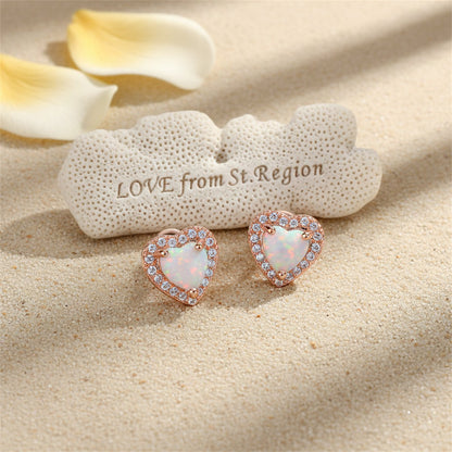 Cubic Zirconia and Opal 18K Rose Gold-Plated Halo Heart Stud Earrings, rose gold stud earrings for women, lifestyle look