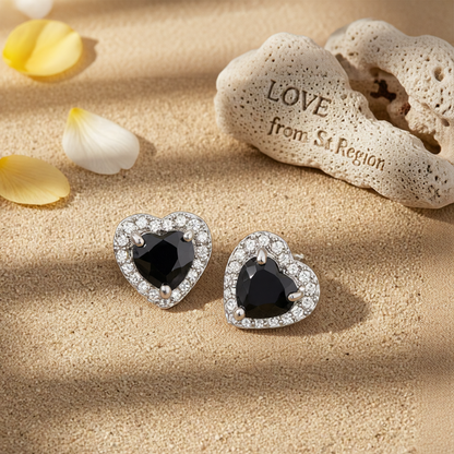 Black Crystal & Cubic Zirconia Silver-Plated Halo Heart Stud Earrings