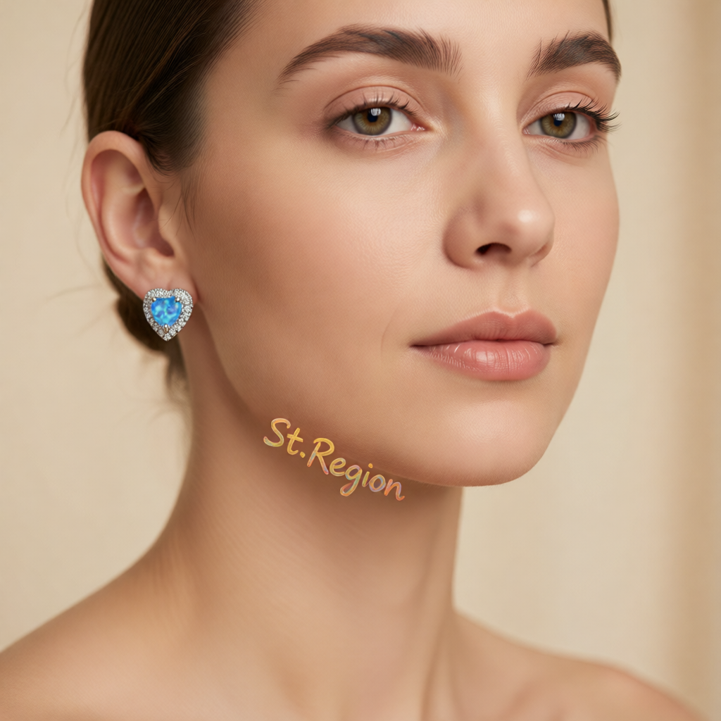 Blue Opal & Cubic Zirconia Silver-Plated Halo Heart Stud Earrings
