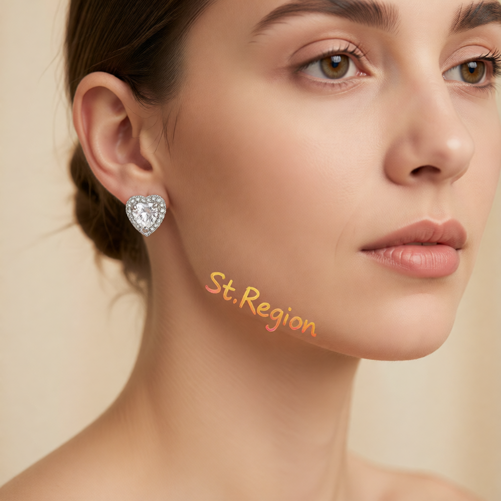 Clear Crystal & Cubic Zirconia Silver-Plated Halo Heart Stud Earrings