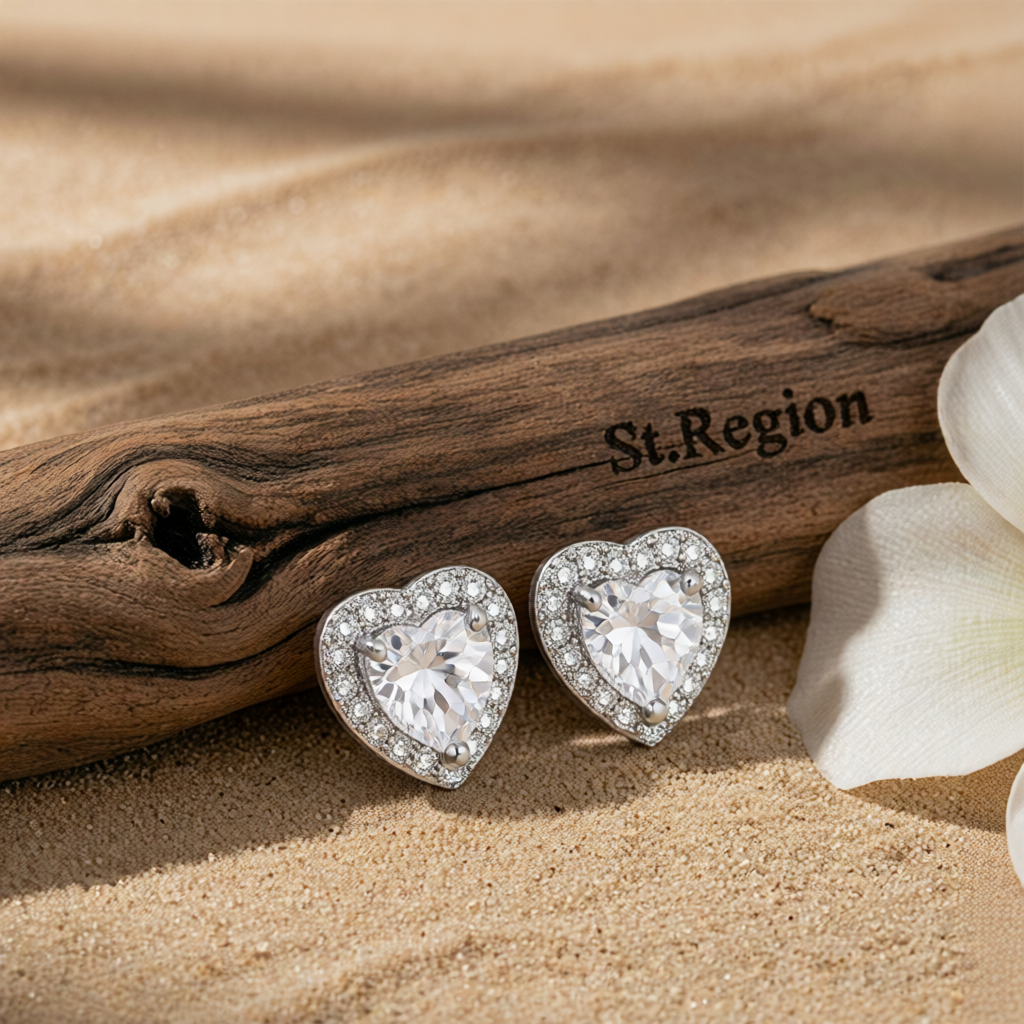 Clear Crystal & Cubic Zirconia Silver-Plated Halo Heart Stud Earrings