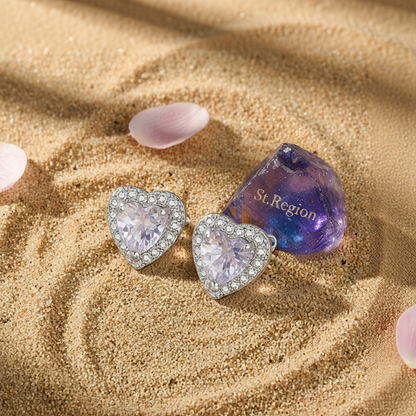 Clear Crystal & Cubic Zirconia Silver-Plated Halo Heart Stud Earrings