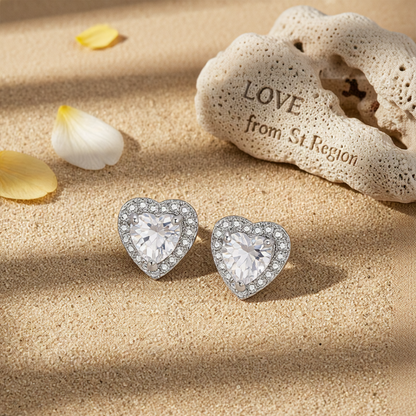 Clear Crystal & Cubic Zirconia Silver-Plated Halo Heart Stud Earrings