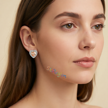 Champagne Crystal & Cubic Zirconia Silver-Plated Halo Heart Stud Earrings