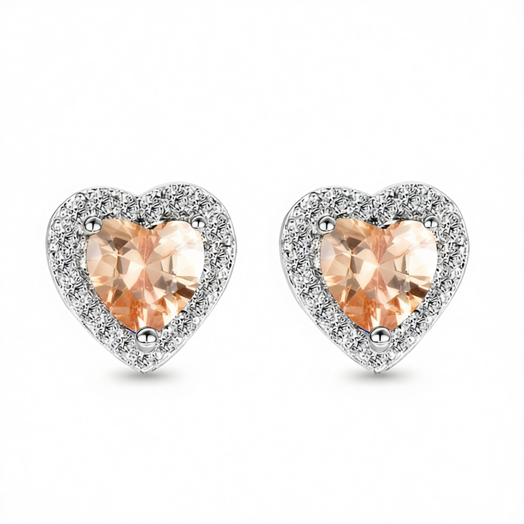 Champagne Crystal & Cubic Zirconia Silver-Plated Halo Heart Stud Earrings