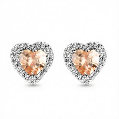 Champagne Crystal & Cubic Zirconia Silver-Plated Halo Heart Stud Earrings