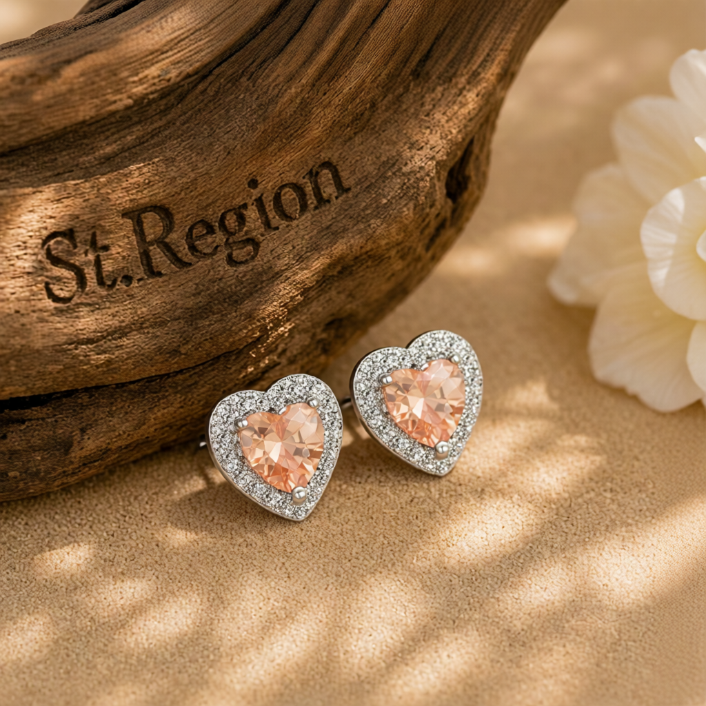 Champagne Crystal & Cubic Zirconia Silver-Plated Halo Heart Stud Earrings