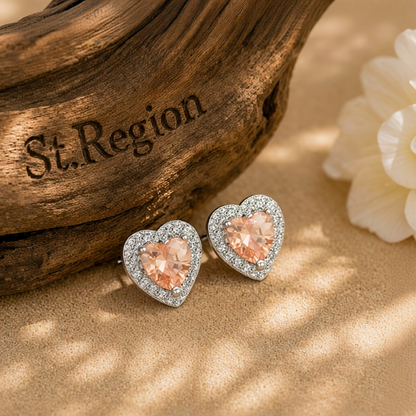 Champagne Crystal & Cubic Zirconia Silver-Plated Halo Heart Stud Earrings