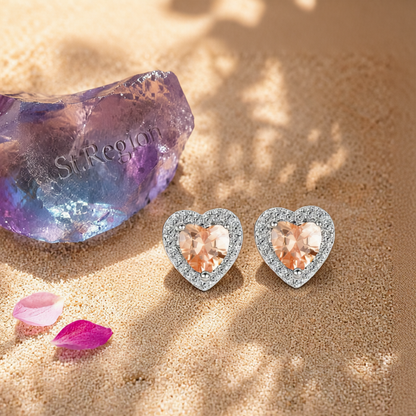 Champagne Crystal & Cubic Zirconia Silver-Plated Halo Heart Stud Earrings
