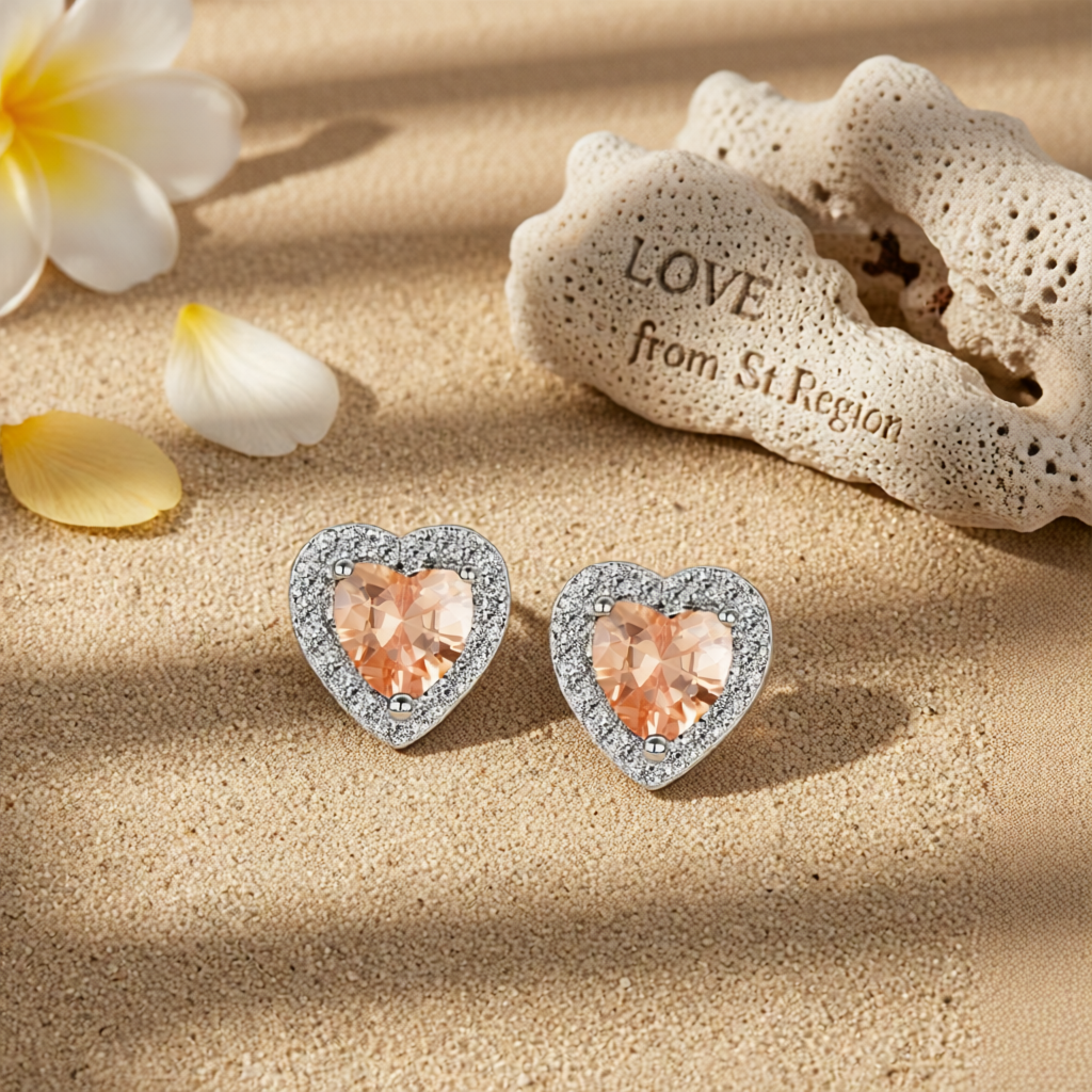 Champagne Crystal & Cubic Zirconia Silver-Plated Halo Heart Stud Earrings
