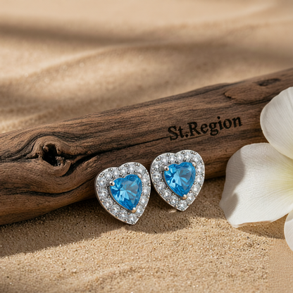 Light Blue Crystal & Cubic Zirconia Silver-Plated Halo Heart Stud Earrings