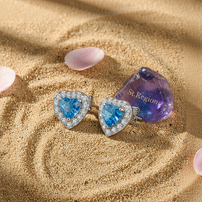 Light Blue Crystal & Cubic Zirconia Silver-Plated Halo Heart Stud Earrings