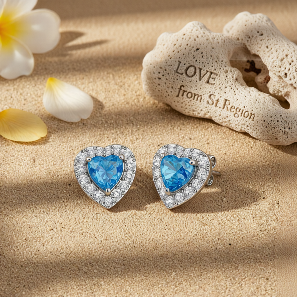 Light Blue Crystal & Cubic Zirconia Silver-Plated Halo Heart Stud Earrings