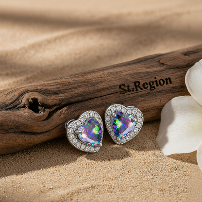 Colored Crystal & Cubic Zirconia Silver-Plated Halo Heart Stud Earrings