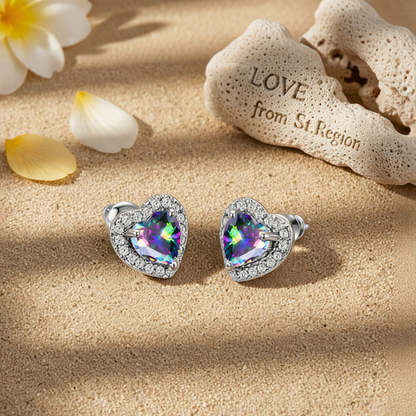 Colored Crystal & Cubic Zirconia Silver-Plated Halo Heart Stud Earrings
