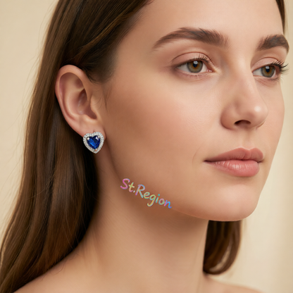 Navy Crystal & Cubic Zirconia Silver-Plated Halo Heart Stud Earrings