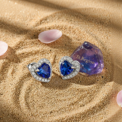 Navy Crystal & Cubic Zirconia Silver-Plated Halo Heart Stud Earrings