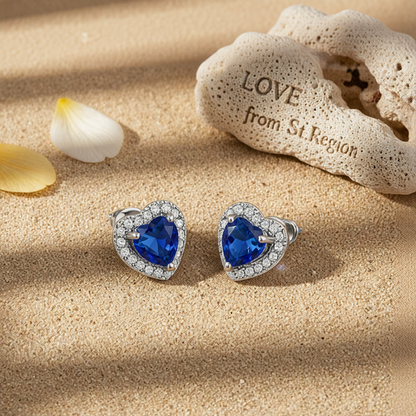 Navy Crystal & Cubic Zirconia Silver-Plated Halo Heart Stud Earrings