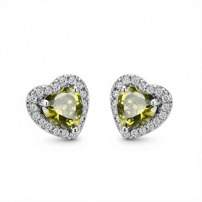Olive Crystal & Cubic Zirconia Silver-Plated Halo Heart Stud Earrings