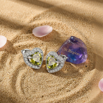 Olive Crystal & Cubic Zirconia Silver-Plated Halo Heart Stud Earrings