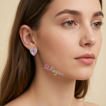 Pink Crystal & Cubic Zirconia Silver-Plated Halo Heart Stud Earrings