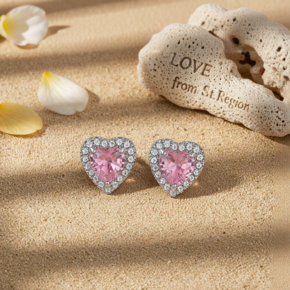 Pink Crystal & Cubic Zirconia Silver-Plated Halo Heart Stud Earrings