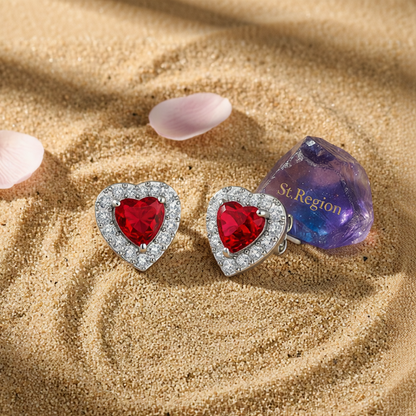Red Crystal & Cubic Zirconia Silver-Plated Halo Heart Stud Earrings