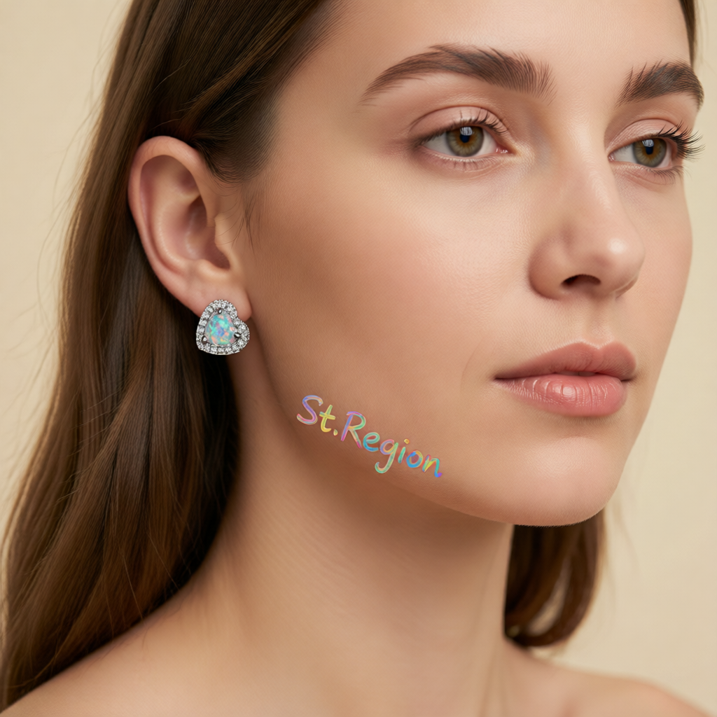 Cubic Zirconia & Opal Silver-Plated Halo Heart Stud Earrings