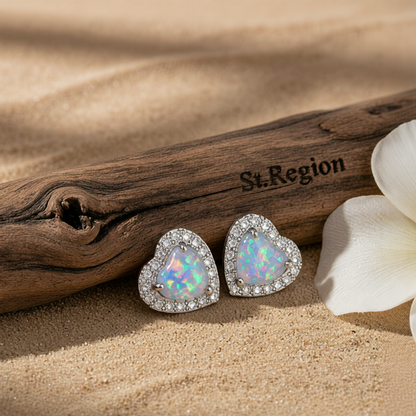 Cubic Zirconia & Opal Silver-Plated Halo Heart Stud Earrings
