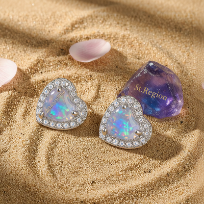 Cubic Zirconia & Opal Silver-Plated Halo Heart Stud Earrings