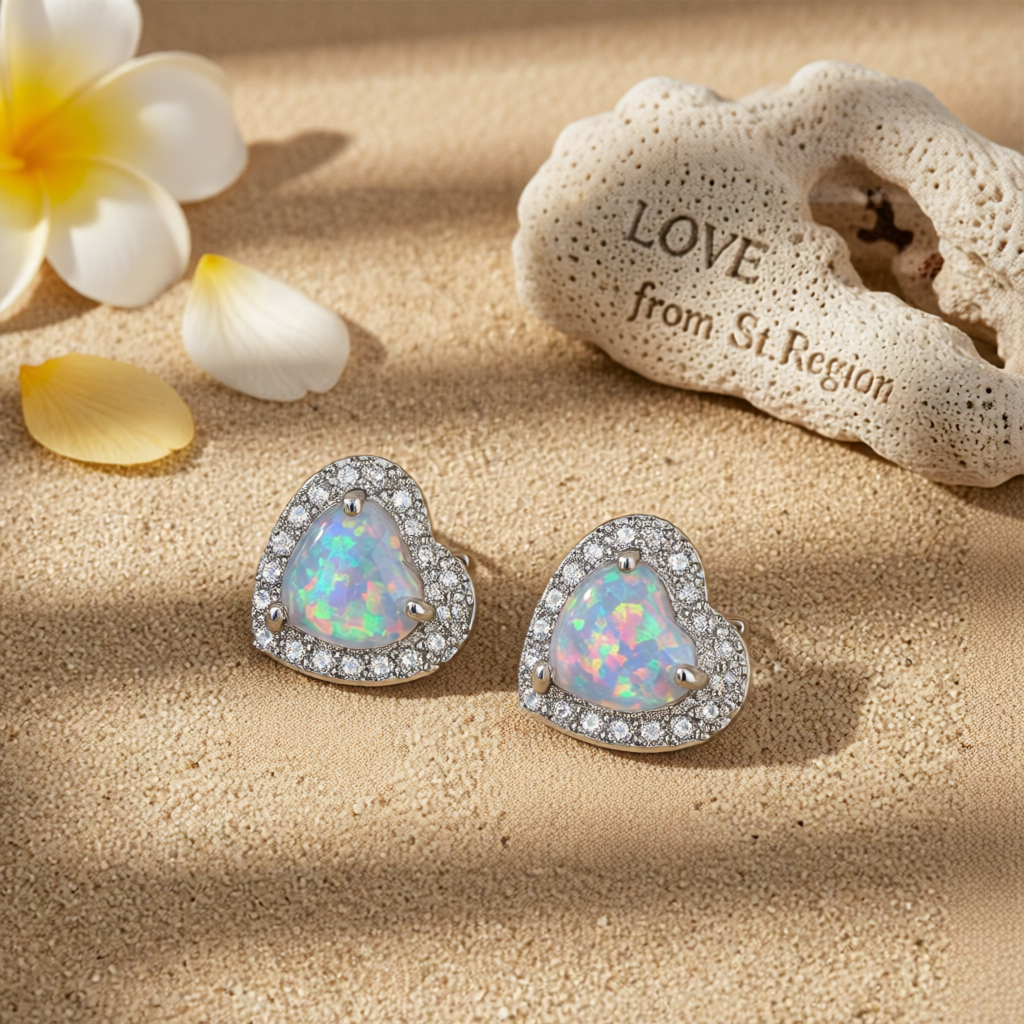 Cubic Zirconia & Opal Silver-Plated Halo Heart Stud Earrings