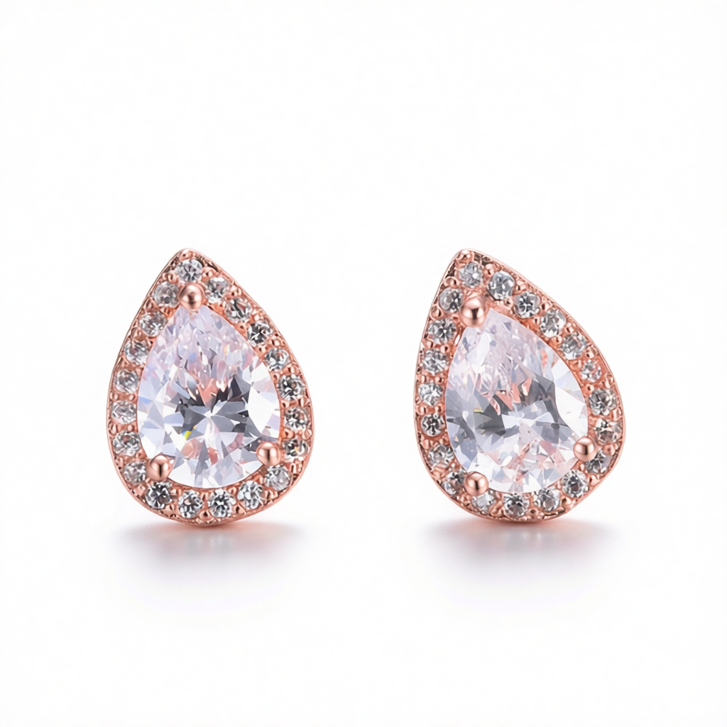 Clear Crystal & Cubic Zirconia 18K Rose Gold-Plated Halo Teardrop Stud Earrings