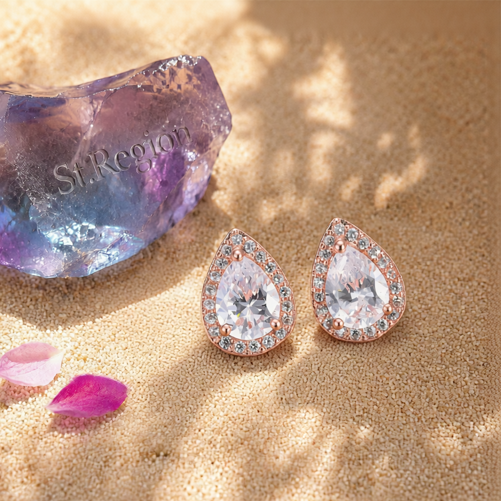 Clear Crystal & Cubic Zirconia 18K Rose Gold-Plated Halo Teardrop Stud Earrings