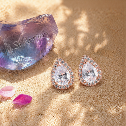 Clear Crystal & Cubic Zirconia 18K Rose Gold-Plated Halo Teardrop Stud Earrings