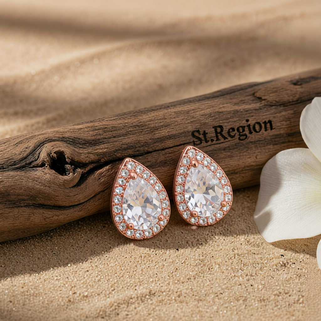 Clear Crystal & Cubic Zirconia 18K Rose Gold-Plated Halo Teardrop Stud Earrings