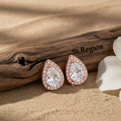 Clear Crystal & Cubic Zirconia 18K Rose Gold-Plated Halo Teardrop Stud Earrings