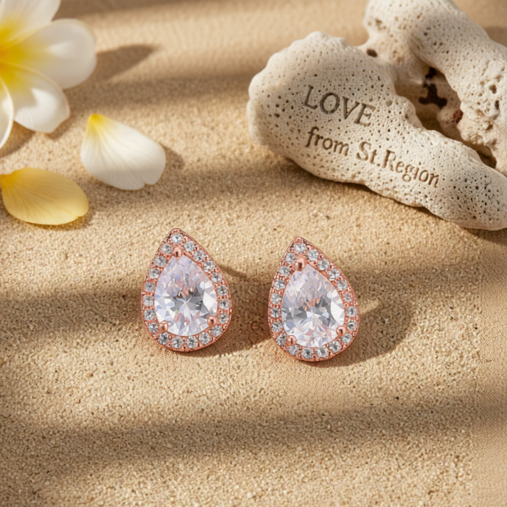 Clear Crystal & Cubic Zirconia 18K Rose Gold-Plated Halo Teardrop Stud Earrings